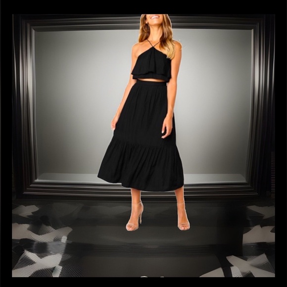 Vintage Style Skirt Set Green Frill Halter Neck Ruffle Design & Midi Maxi Skirt - Picture 13 of 16